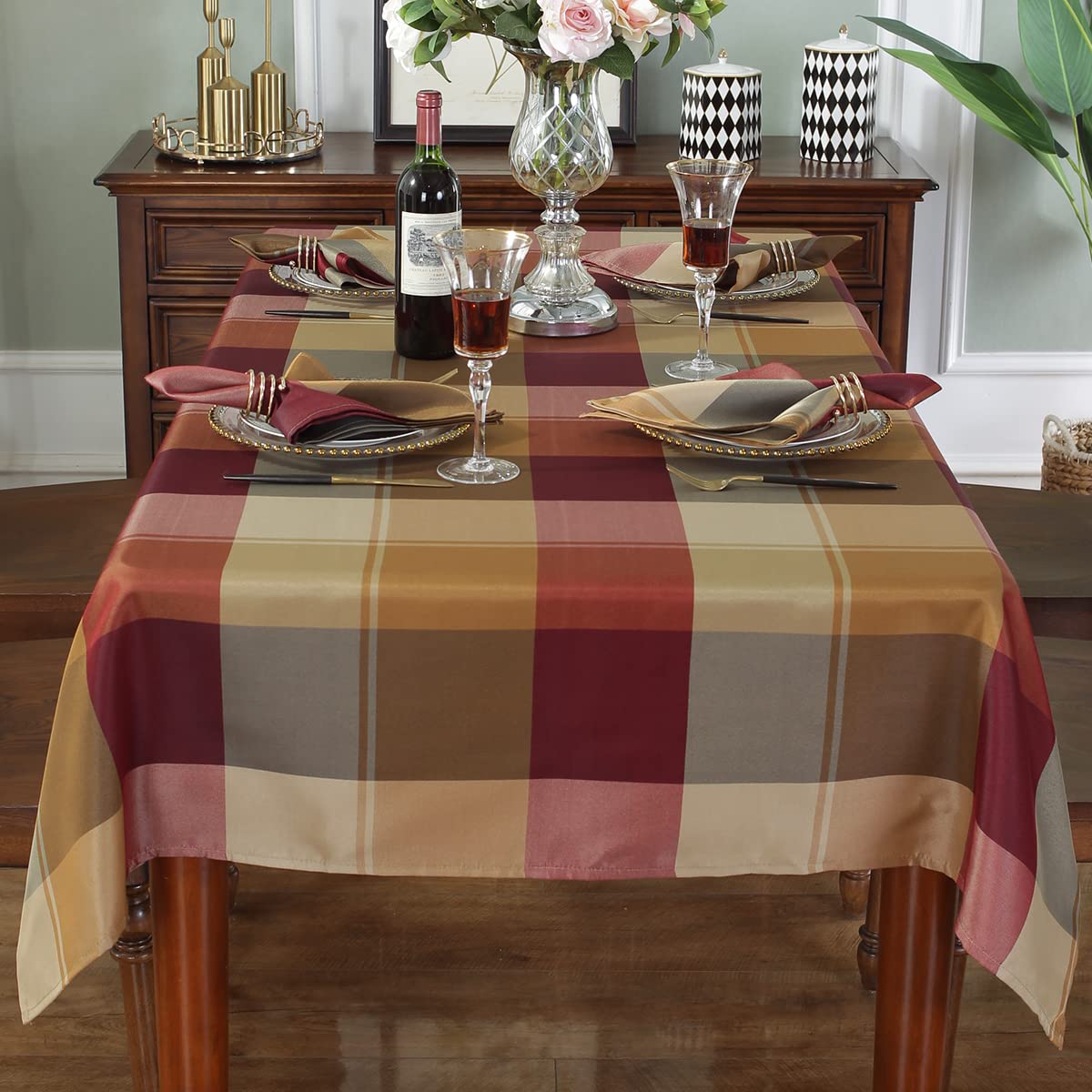 Rectangle Tablecloth 60 x 84 Inch Checkered Table Cloths Spillproof Anti-Shrink Soft and Wrinkle Resistant Decorative Fabric Table Cover for Kitchen Dinning Tabletop Outdoor(Rectangle/Oblong,Red)