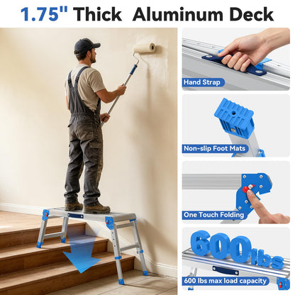 Loyoda Heavy Duty Work Platform, 600 lbs Capacity Folding Work Platform with One-Touch Automatic Fold, 4 Levels Adjustable Height, Portable Step Stool for Home Repair, Painting, Car Wash, Kitchen