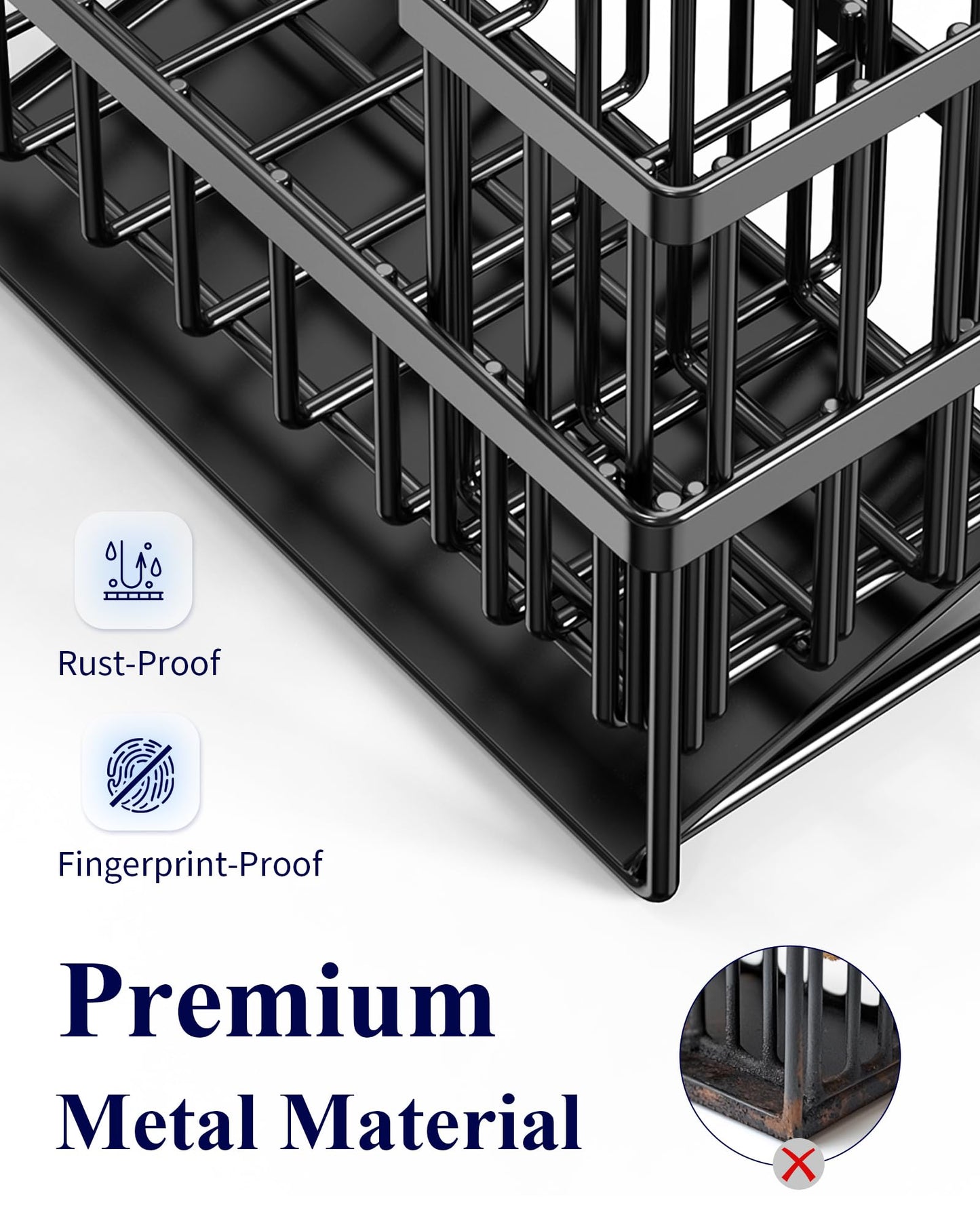 Kitsure Sponge Holder for Kitchen Sink - Rustproof Stainless Steel Sink Caddy Organization and Storage Essentials with High Brush Holder, Home Decor Accessories, 7.9" x 3.7" x 6.2", Black