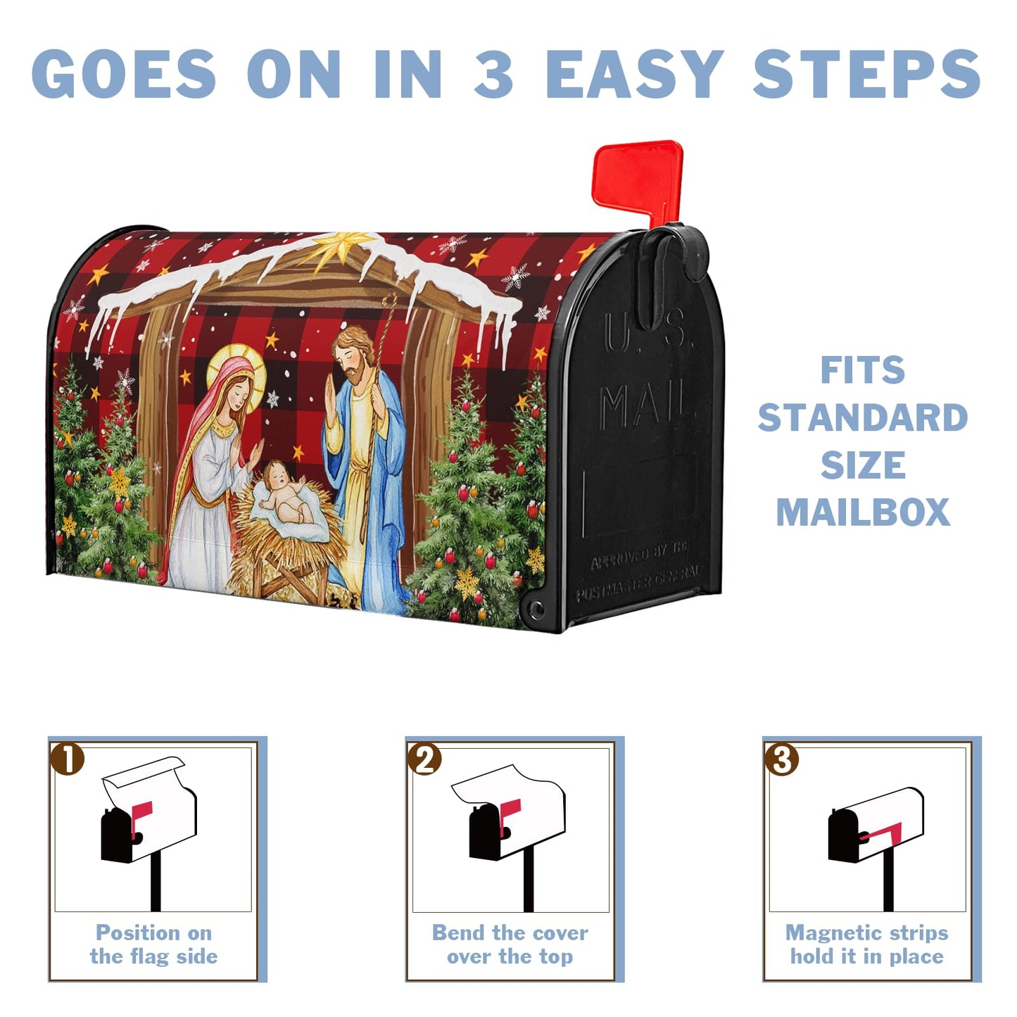 Christmas Nativity Christian Mailbox Covers Magnetic Xmas Jesus Mailbox Cover Standard Size 21 x 18 Inch Merry Christmas Red Holiday Mail Box Wraps for Farmhouse Garden Yard Decor