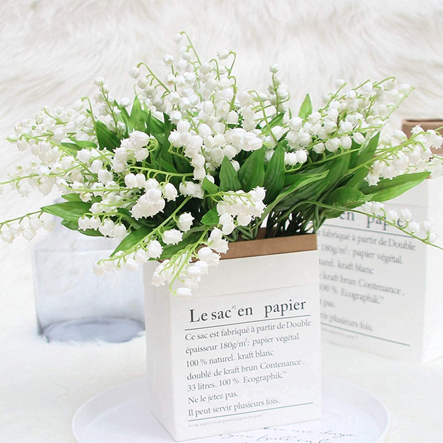 Tinsow 20 Pcs Artificial Lily of The Valley Faux Flowers Bell Orchid Wedding Bouquet, May Flower for Home Garden Wedding Party (20)