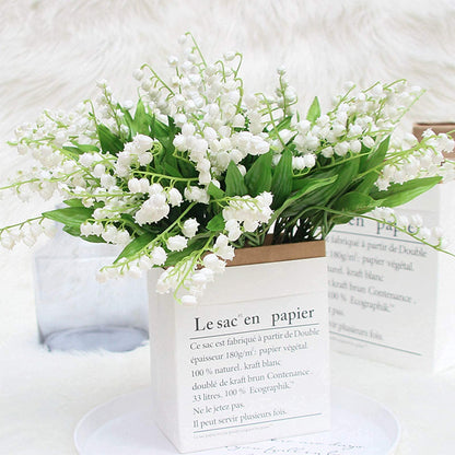 Tinsow 20 Pcs Artificial Lily of The Valley Faux Flowers Bell Orchid Wedding Bouquet, May Flower for Home Garden Wedding Party (20)