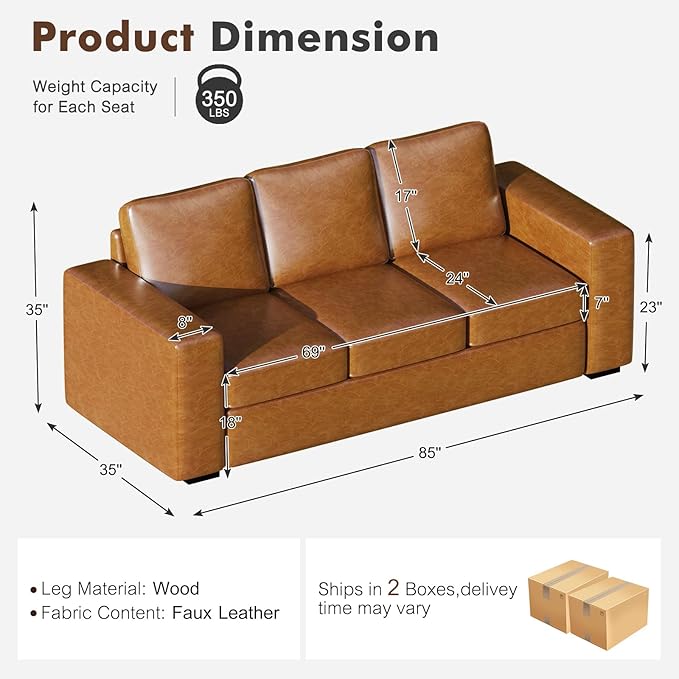 ABCASA Loveseat Set of 2, Living Room Furniture Set, Oversized Faxu Leather Sofa