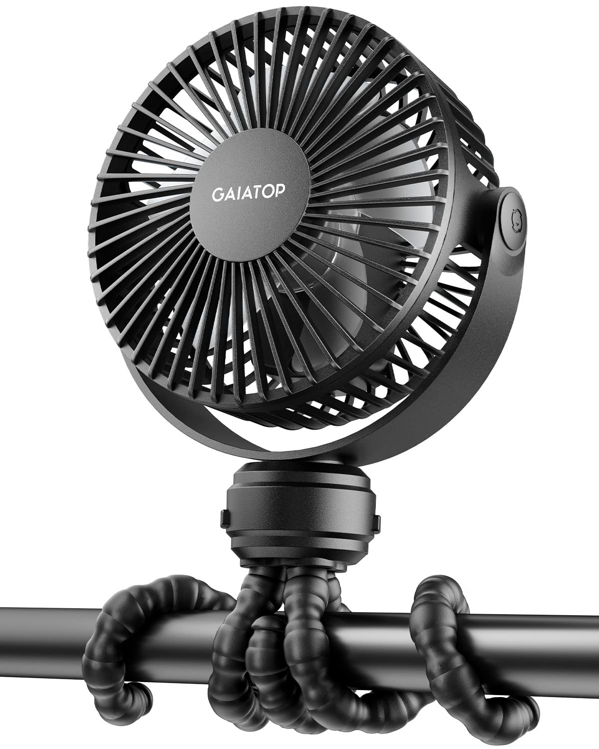 gaiatop Mini Portable Pram Fan, Rechargeable Small Clip on Fan for Stroller, Detachable 3 Speed 360° Rotate Flexible Tripod Handheld Desk Cooling for Car Seat Crib Treadmill Travel Black