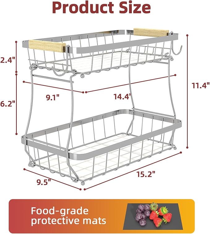 2 Tier Large Fruit Basket for Kitchen Counter