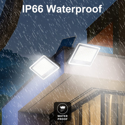300W Solar Flood Lights Outdoor, 2-Pack 30000LM Dimmable Solar Security Lights with Remote, 3000K-7000K Color Changing, 20000mAh Battery, Dusk to Dawn, IP66 Waterproof, for Yard, Barn, Garage, Pool