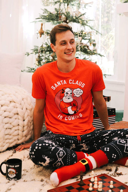 Mens Santa Claus Is Coming Tee Christmas T Shirt, Red ,Large