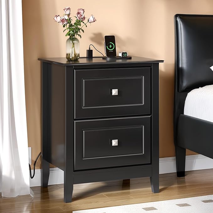 VINGLI 18.9" W Black Nightstand Set of 2