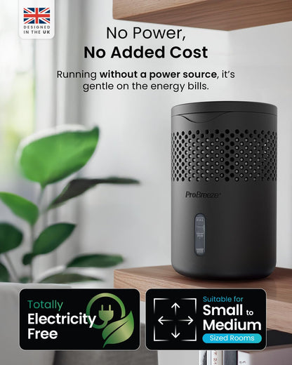 Pro Breeze Osmo® Dehumidifier - Silent & Refillable Moisture Absorber for Damp & Condensation at Home, Bedroom, Wardrobe, Car - Bathroom Mould Remover with 700g Refillable Tablet - Black