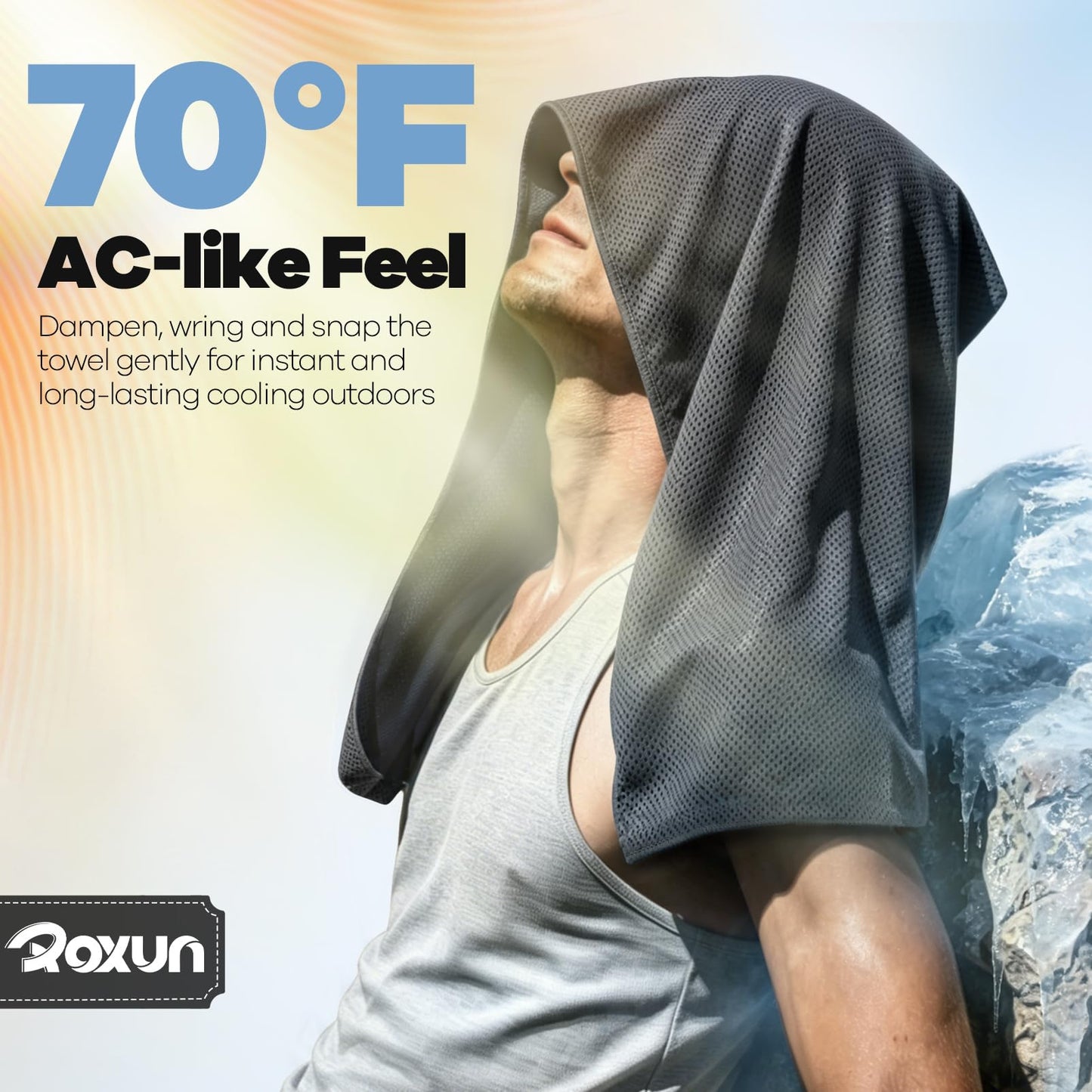 ROXUN 4 Pack Cooling Towels, 40''x12'' Soft Breathable Chilly Neck Ice Towel for Workout Running Golf 2 Gray+2 Dark Gray