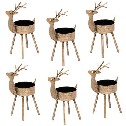 Juegoal Reindeer Tealight Candle Holders, Set of 6 Christmas Decorations Standing Iron Metal with Rustic Bronze Finish, Durable and Rust-Proof Candlestick Holiday Tabletop Centerpiece and Display