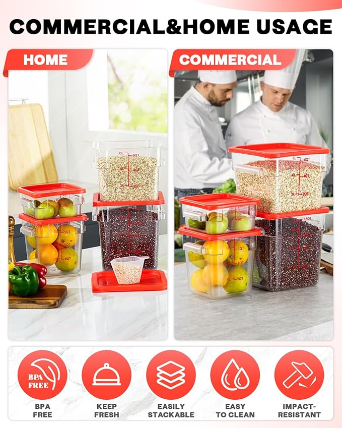 6QT Clear Food Storage Containers: 8 PCS NSF Food Storage Containers
