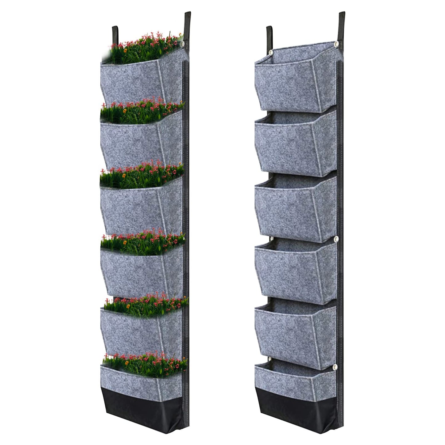 Yosoo Vertical Breathable Hanging Planting Wall Garden Grow Bags for Tomatoes Flowers Strawberries Green Plants 6 Pockets 42 x 12 Inch Home Garden Yard Farm Easy Grow (Grey)