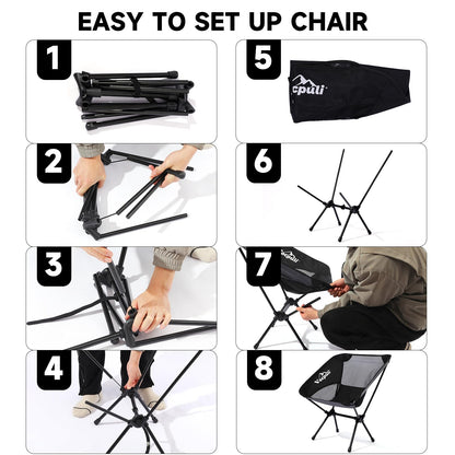 Vocpuli Camping Backpack - Aviation Aluminum Table Frame + 2 Folding Camping Chairs,+ Convertible Backpack Tabletop, Quick Setup&Portable,Camping Gear,Gifts for Camping, Picnic, Beach (Black)