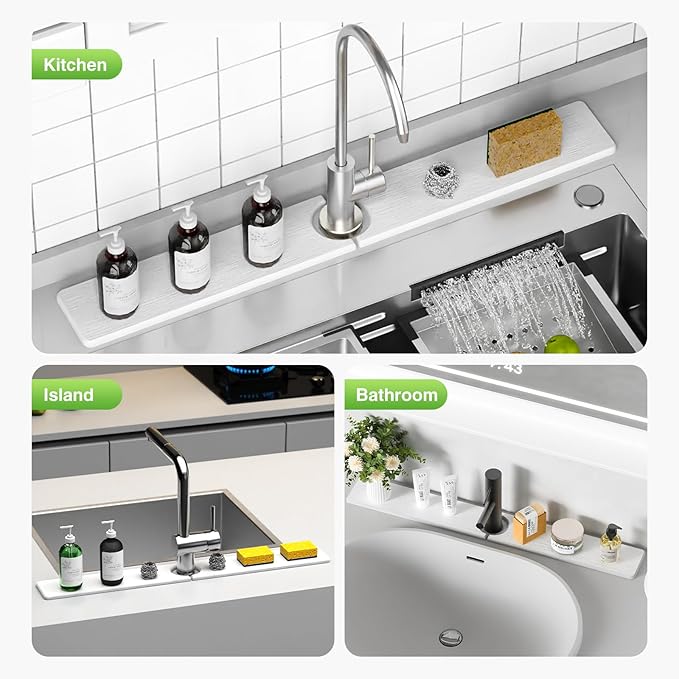 30" x 4" Stone Faucet Mat for Kitchen Sink, Quick Drying Diatomite Sink Tray