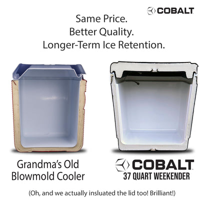 37 Quart Cobalt Weekender Cooler - Ice Chest by Blue Coolers for Camping, Sports Events, and Barbecues (Full Day Ice Retention) (White)