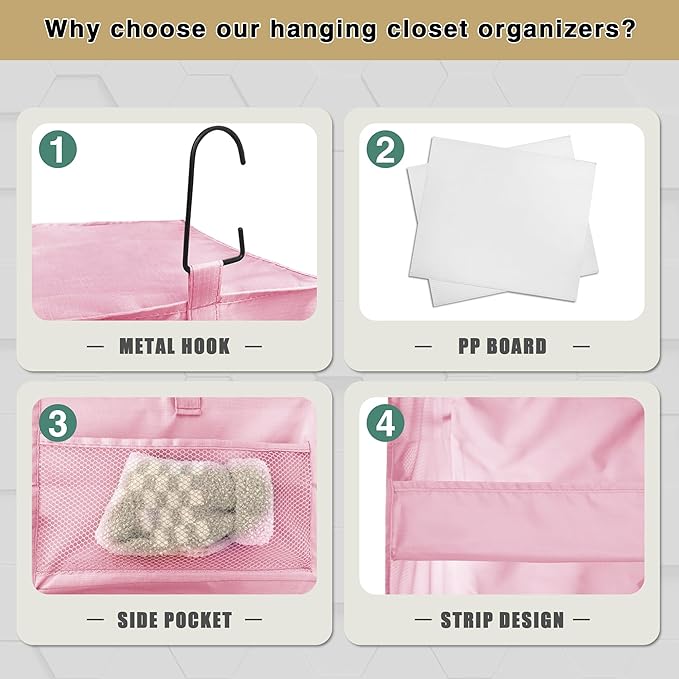 3-Shelf Hanging Closet Organizer and Storage, Foldable Hanging Closet Shelves