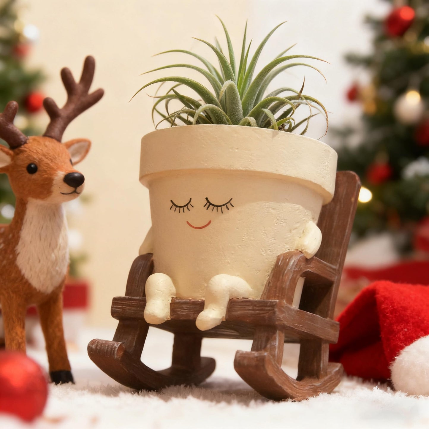 ADBWIN Sit Rocking Chair Succulent Pots - Smily Face Planter Pot Cute Resin Flower Head Planters for Indoor Gift IdeaI for Mother and Appreciation Christmas with Drainage HoleOutdoor