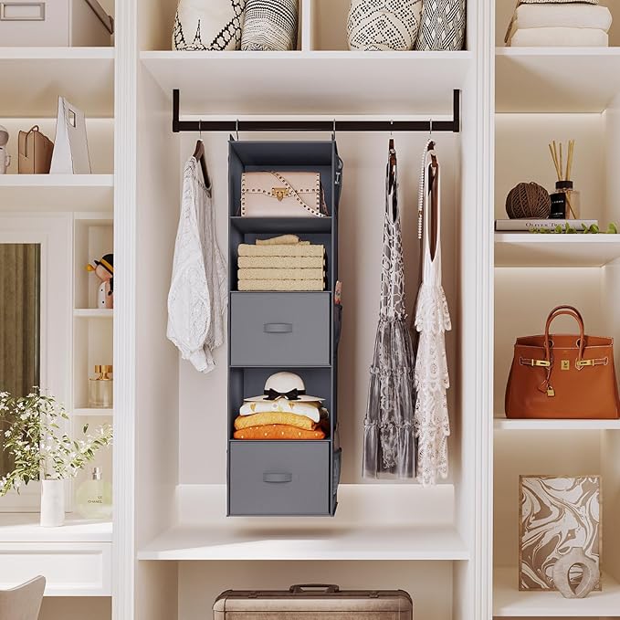 YOUDENOVA Hanging Closet Organizer, 5 Tier Hanging Closet Shelves
