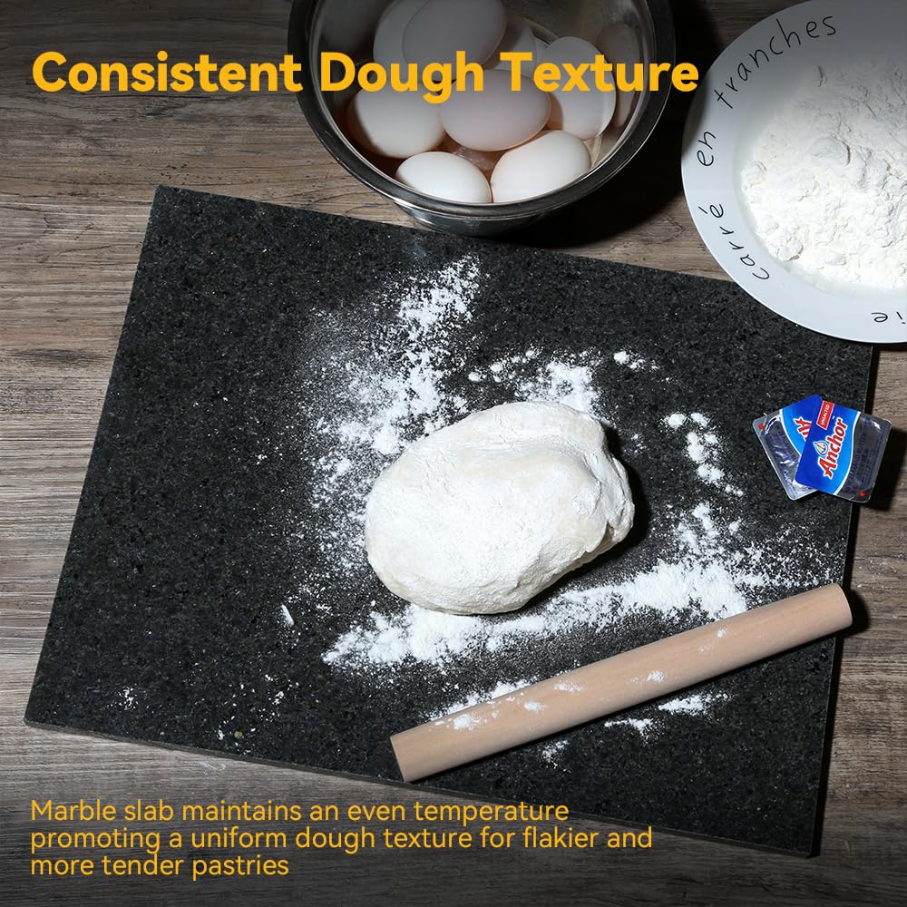 Kota Japan Premium Non-Stick Natural Black Granite Stone Pastry Cutting Board Slab 12" X 16" with No-Slip Rubber Feet for Stability and to Protect your Countertops | Easy to Clean | Stays Cool