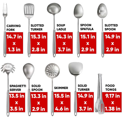 5 Pcs Newness Cooking Utensils Set, 304 Stainless Steel Kitchen Utensils Set, Metal Kitchen Accessories, Include Soup Ladle, Slotted Skimmer Spoon, Spaghetti Spoon and Spatula, Dishwasher Safe