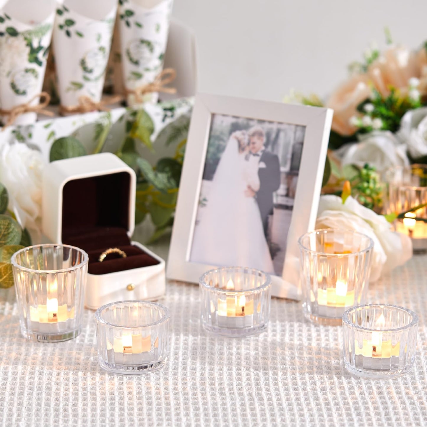 Mumufy 48 Pcs Assorted Votive Candle Holder Ribbed Clear Glass Tea Lights Candle Holder for Table Centerpiece Wedding Home Festival Party Decoration