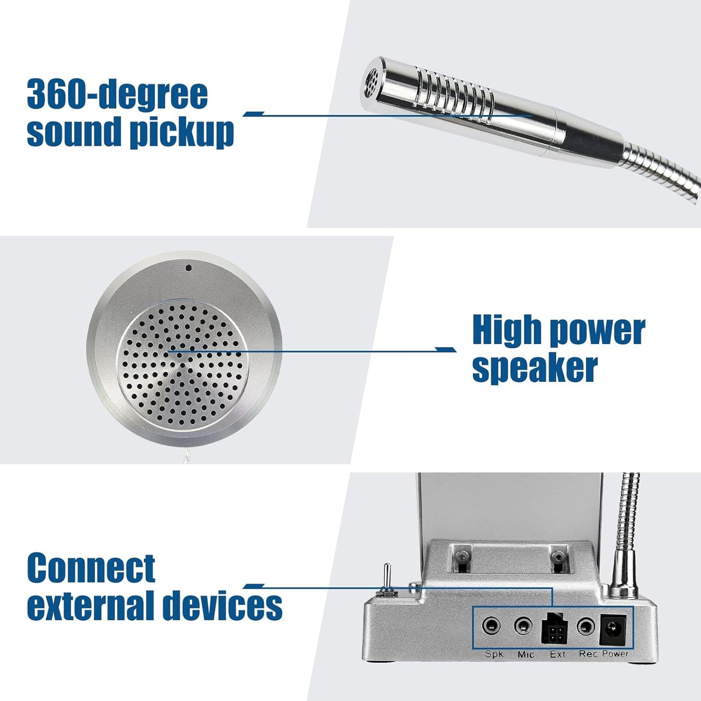 Retekess TW102 Window Microphone Speakers, Window Intercom System, 8M Cable with Loud Outer Speaker, Intercom System for Business, Bank, School, Hospital