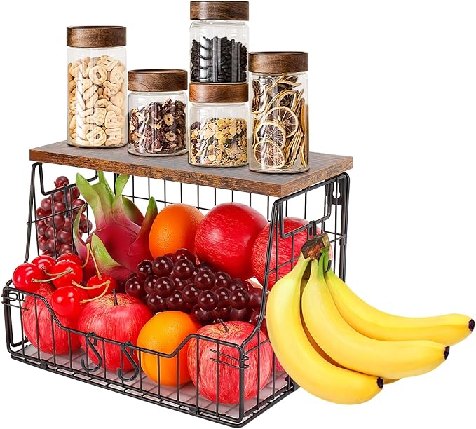 Livabber Fruit Basket for Kitchen, Metal Fruit Vegetable Storage Bin