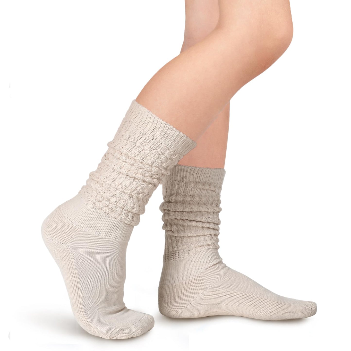 Geyoga 3 Pairs Slouch Socks for Women Scrunch Boot Cotton Knit Thigh High Slouch Socks for Women(Beige, White, Khaki,5-8)