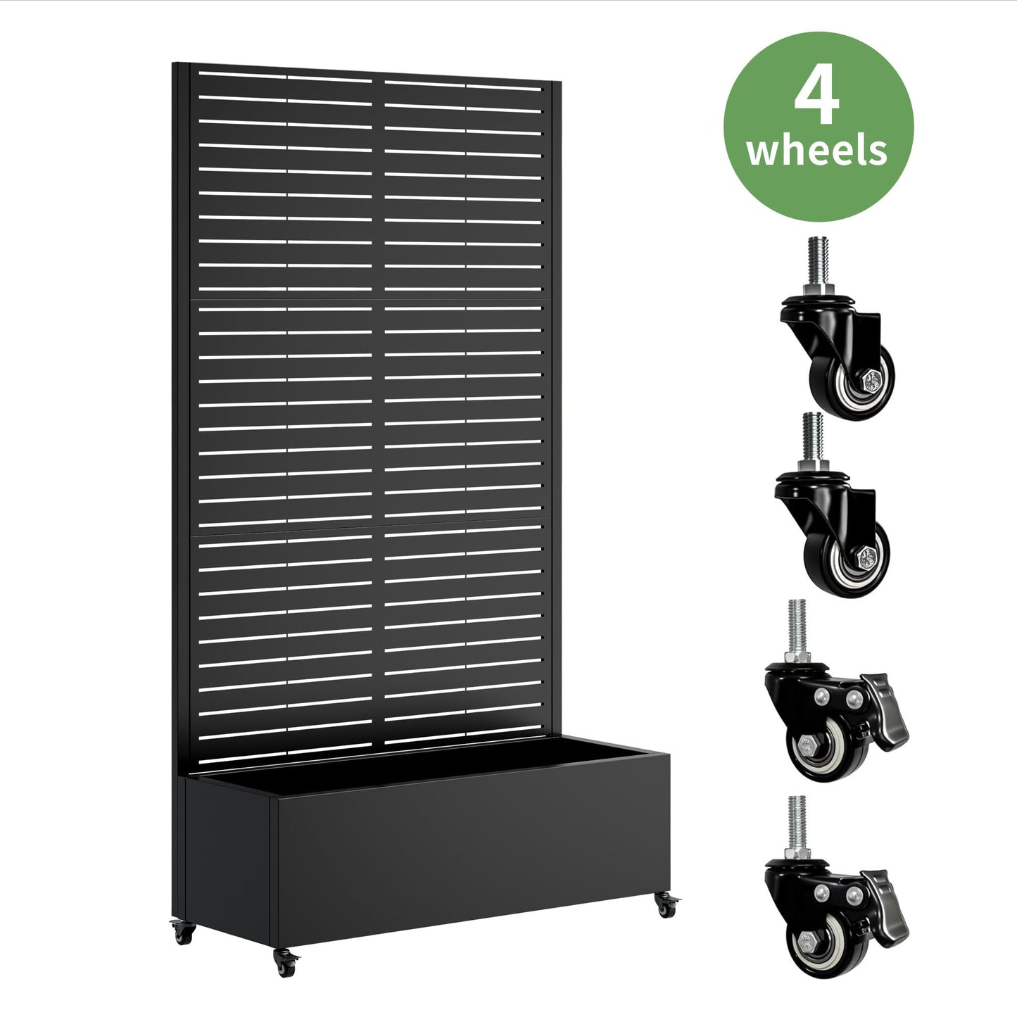 Beuiosda Metal Planter Box with Trellis Privacy Screen, Raised Garden Bed with 4 Wheels, Privacy Planters for Patio, Planter Box with Drainage Holes for Climbing Plants, Vegetables (Rectangle)