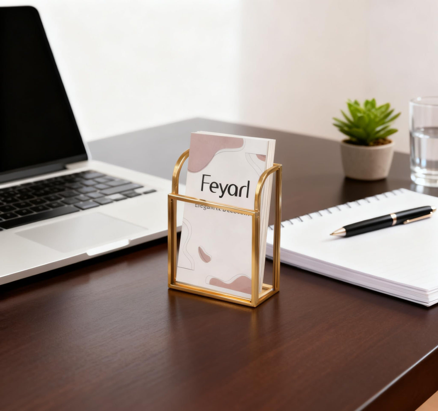 Feyarl Gold Glass Business Card Holder Vertical Clear Business Card Display Stand Organizer for Office Desk Reception Counter Salon Appointment Gift Cards
