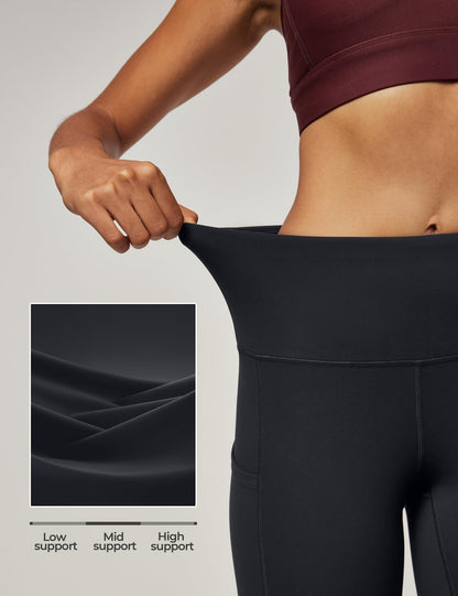 IUGA Yoga Pants with Pockets, Tummy Control, Workout Running Leggings with Pockets for Women, Black I840, M