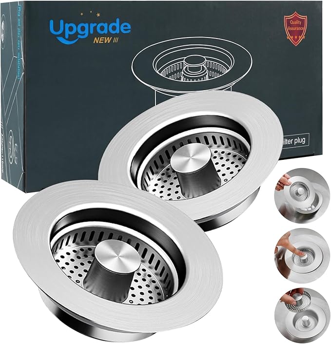 Sink Drain Strainer, Stainless Steel 3-in-1 Pop-up Sink Stopper