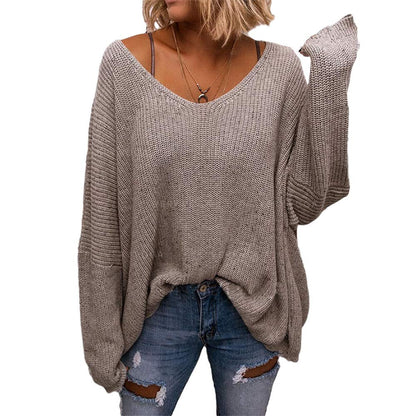 BZB Women's V Neck Long Sleeve Knit Loose Oversized Pullover Sweater Top