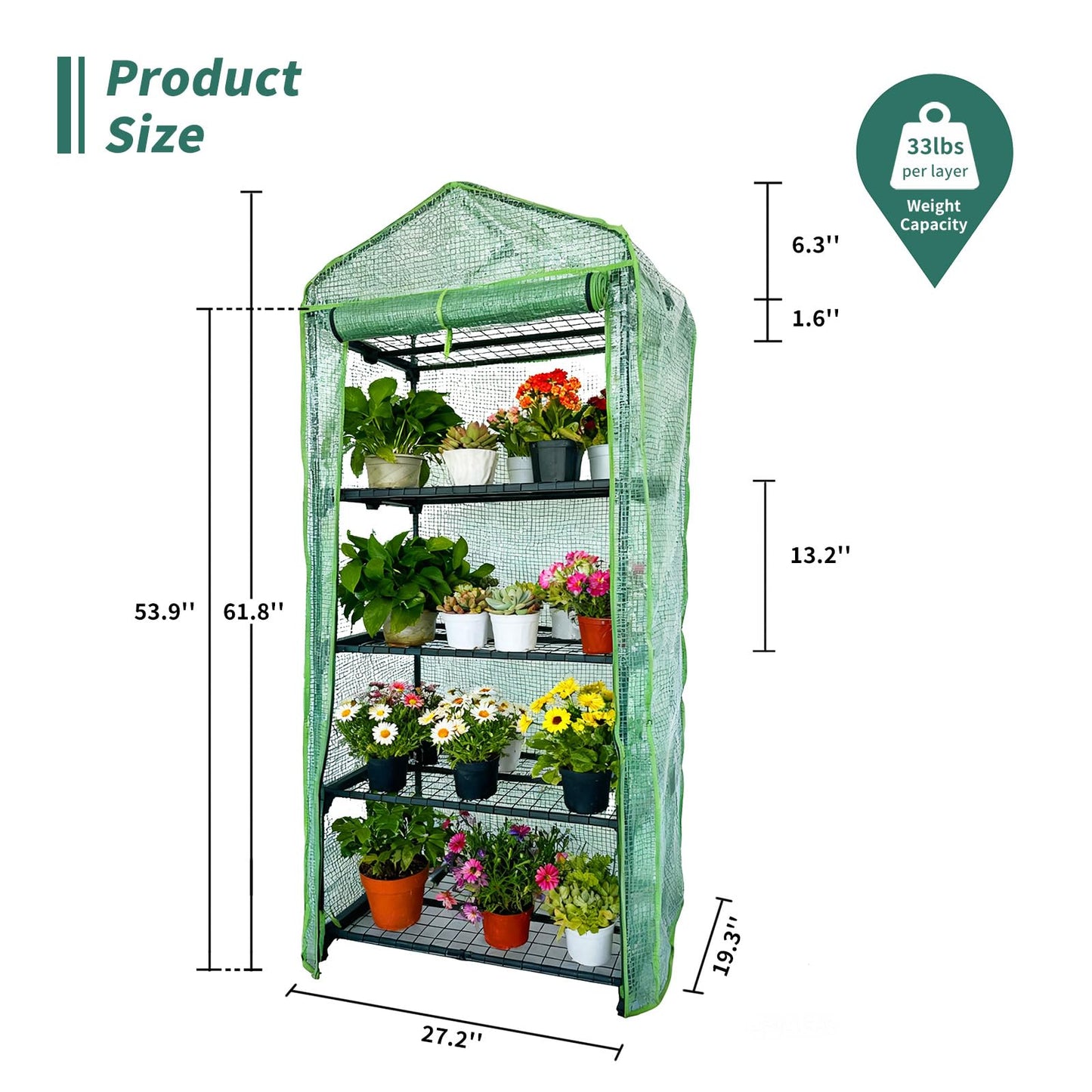 GreenGiggle 4 Tier Mini Indoor Greenhouse,27"x19"x62" Greenhouse for Indoors&greenhouses for Outdoors with PE Cover and Roll-Up Zipper Door