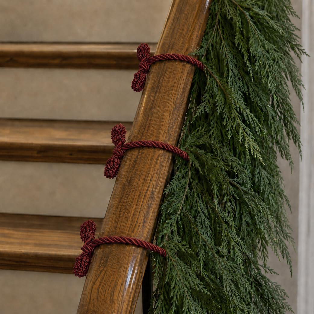 Haute Decor Decorative Garland Ties, 6 Pack, 20 inches (Burgundy) - Easily Hang and Secure Garland, Lights, and Decorations - Strong Inner Wire
