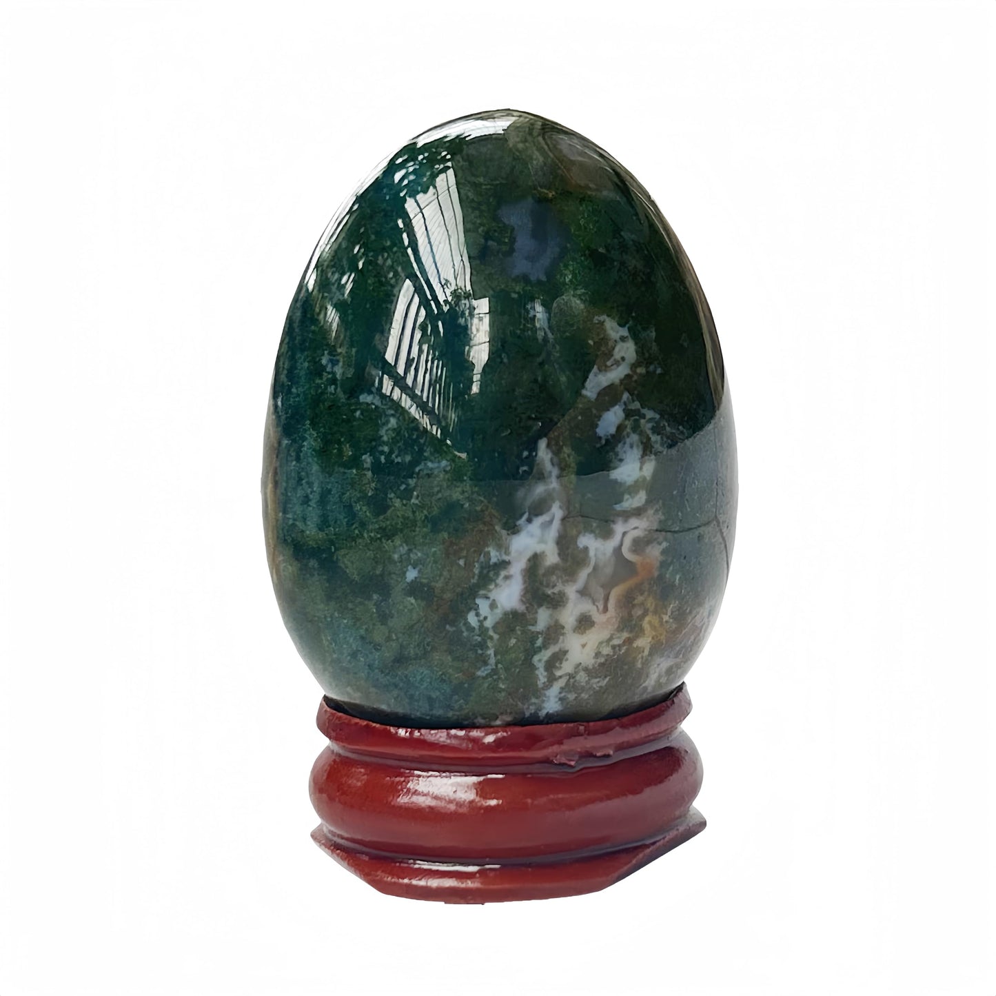 Bacatgem Natural India Agate Egg-Shape Meditation Chakra and Home Decor Balancing Gemstone and Crystals Figurines Kit,1.96"x 1.37"Reiki Healers and Yoga Practioner,with Wooden Stand