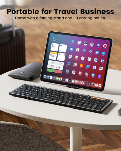 ProtoArc XK01 Plus Foldable Keyboard, Backlit Folding Portable Bluetooth Keyboard for Travel, Full Size External Wireless Keyboards with Backlight for iPad Surface Tablet Smartphone Laptop PC