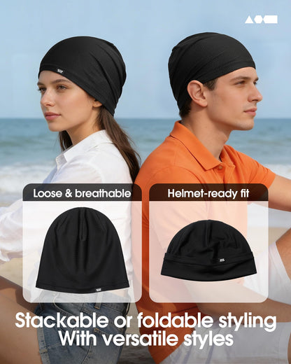 THINDUST 2Pcs Summer Mesh Breathable Skull Beanie - Soft Stretchy Slouchy Beanie Hat Men Women for Running Cycling Gym