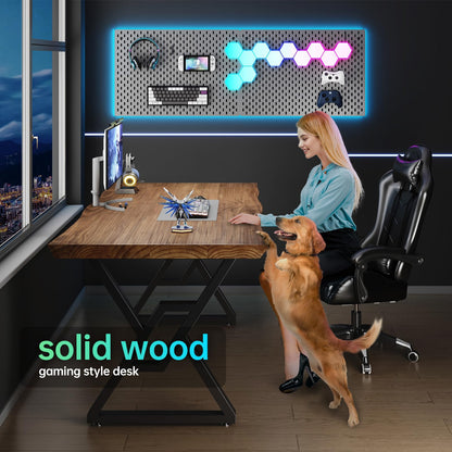 jmzx store Solid Wood Rustic Style 55.1-inch Computer Desk - Large Office Desk for Home Office (Black-w, 55.12 * 27.56 * 29.53)