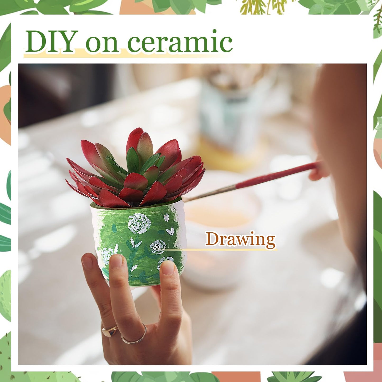 Remerry 12 Pcs 3.5 Inch Mini Succulent Pots with Bamboo Tray White Ceramic Pots Color Your Own DIY Small Planters Containers for Flower Cactus with Drainage Hole for Plant Lover