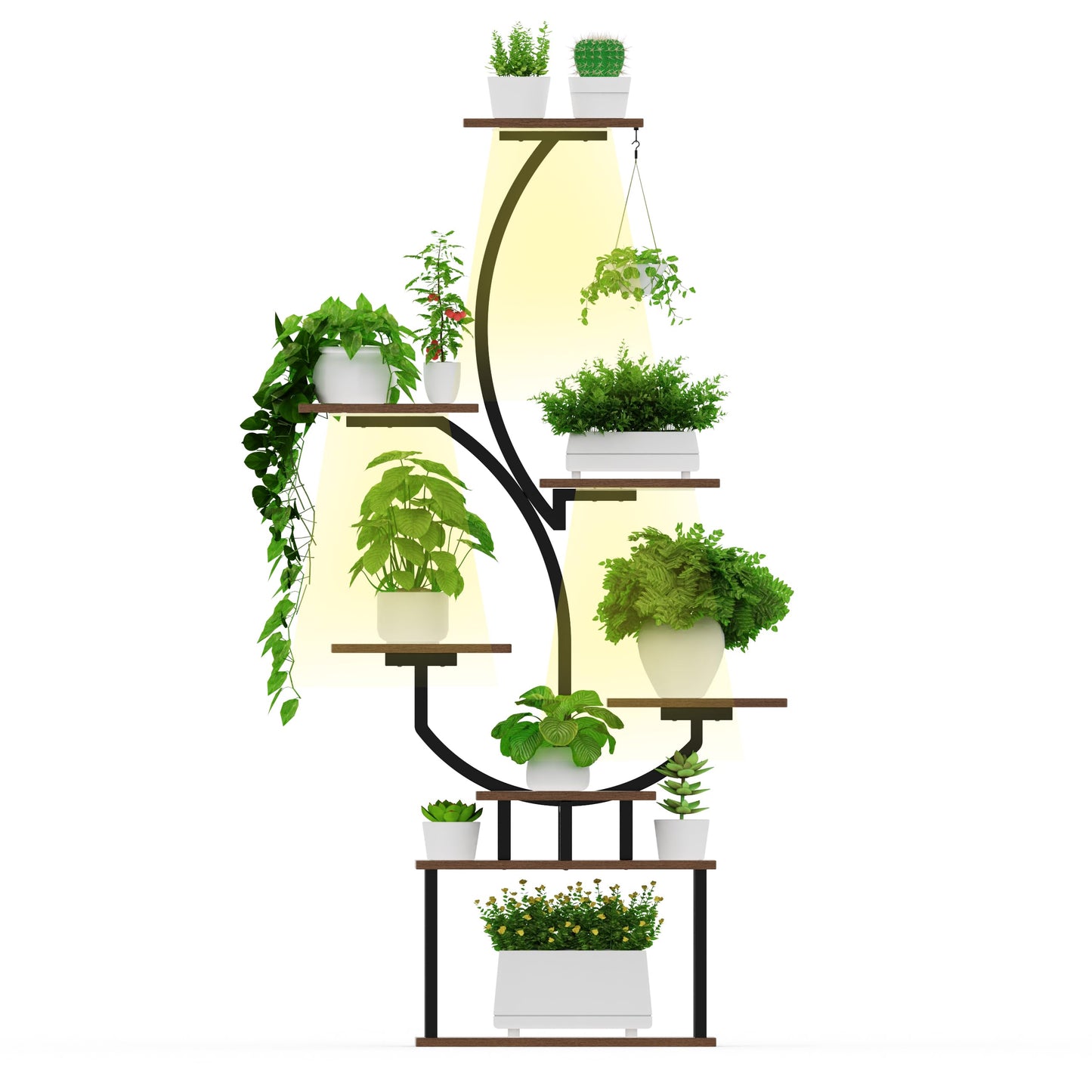 BRITEWAVE Indoor Plant Stand with LED Grow Light,8-Tier S-Shaped Corner Plant Stand,48.43 Inch Heavy,Duty Metal Indoor Plant Rack for Home, Balcony and Living Room