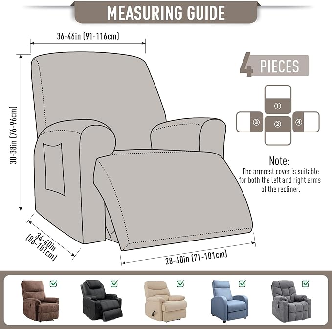 TAOCOCO Oversized Recliner Chair Covers, 1 Seater Streach Recliner Covers Soft