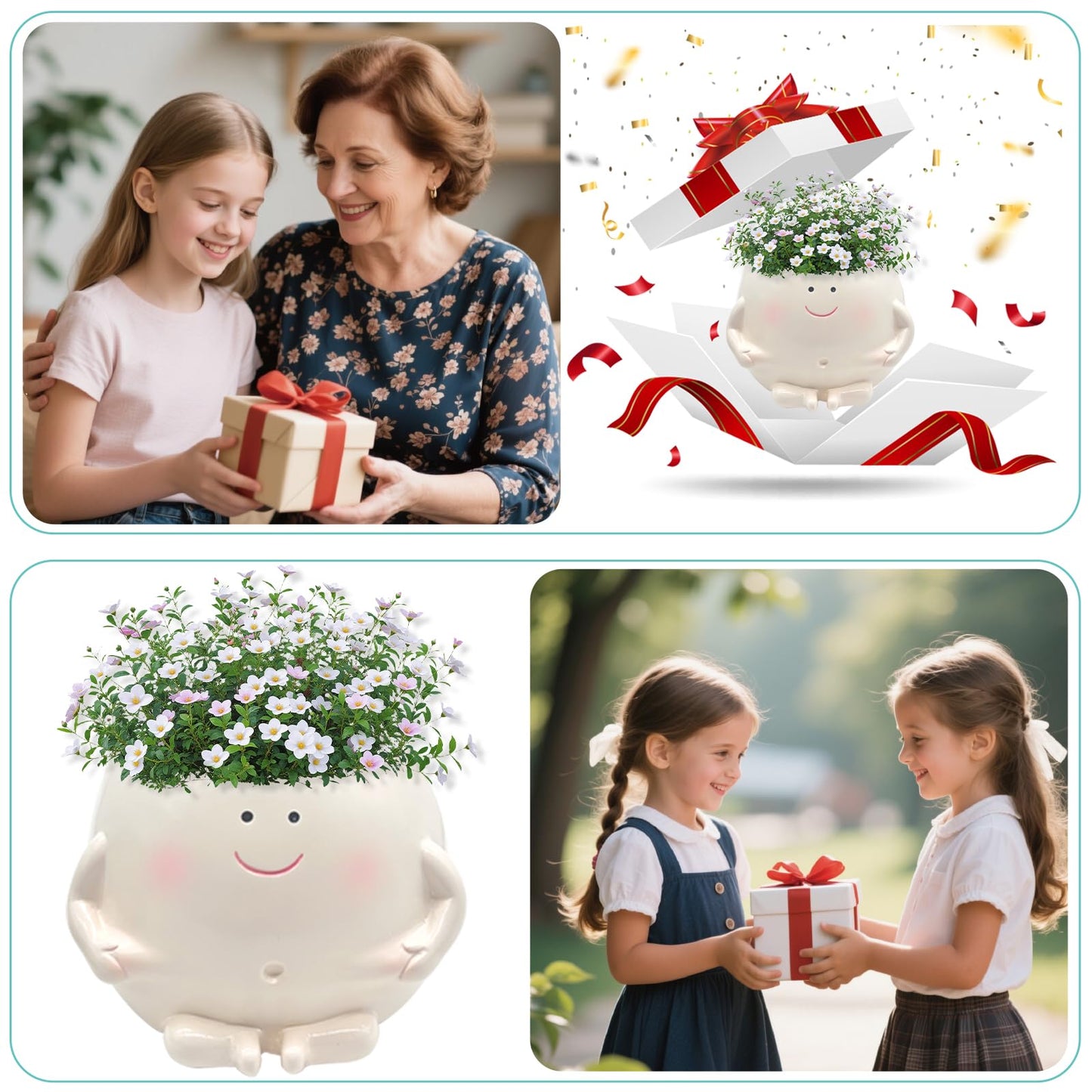 ChilArt 3.5" Smiley Face Planter Pot,Funny Belly Planters Design,with Drainage Hole Resin Cute Plant Pot,for Indoor Outdoor Plants