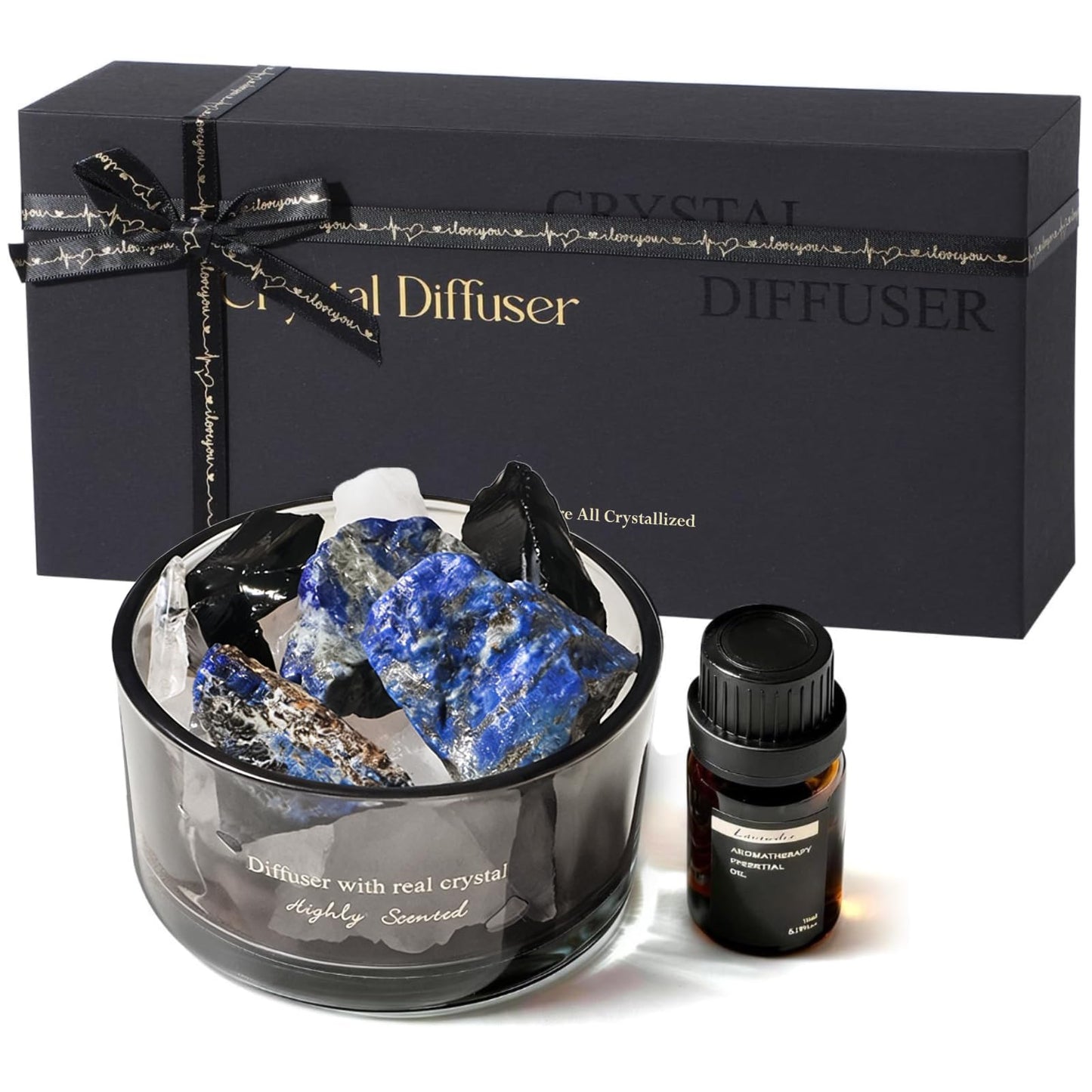 Crystal Stone Aroma Diffuser with Essential Oils for Home Bathroom Office, Home Decor & Fragrance 2 in 1, Chic Aromatherapy Gift Set (Bluebell Scent)