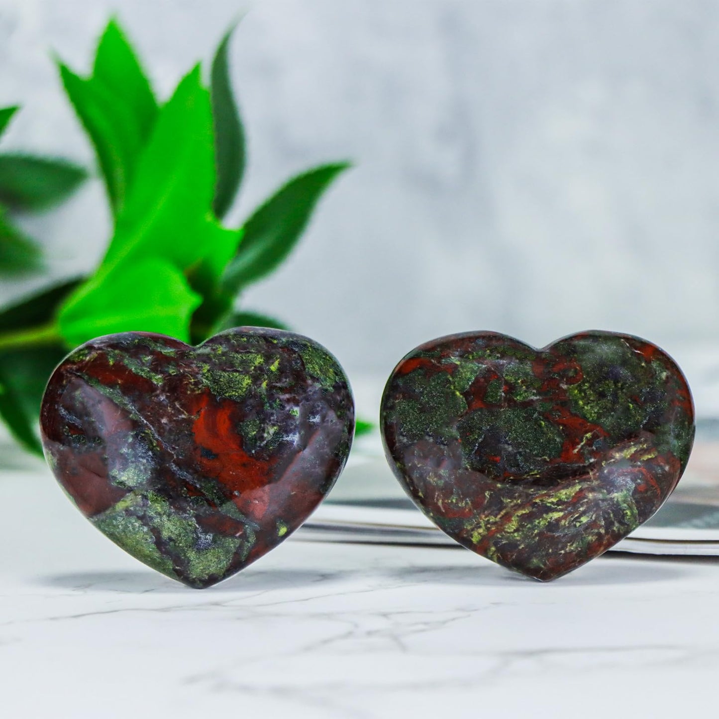 SMQ 60mm Dragon Blood Jasper Heart Crystal Worry Stone for Anxiety Large Polished Natural Healing Crystals Reiki Heart Rock for Healing,Meditation & Home Decor