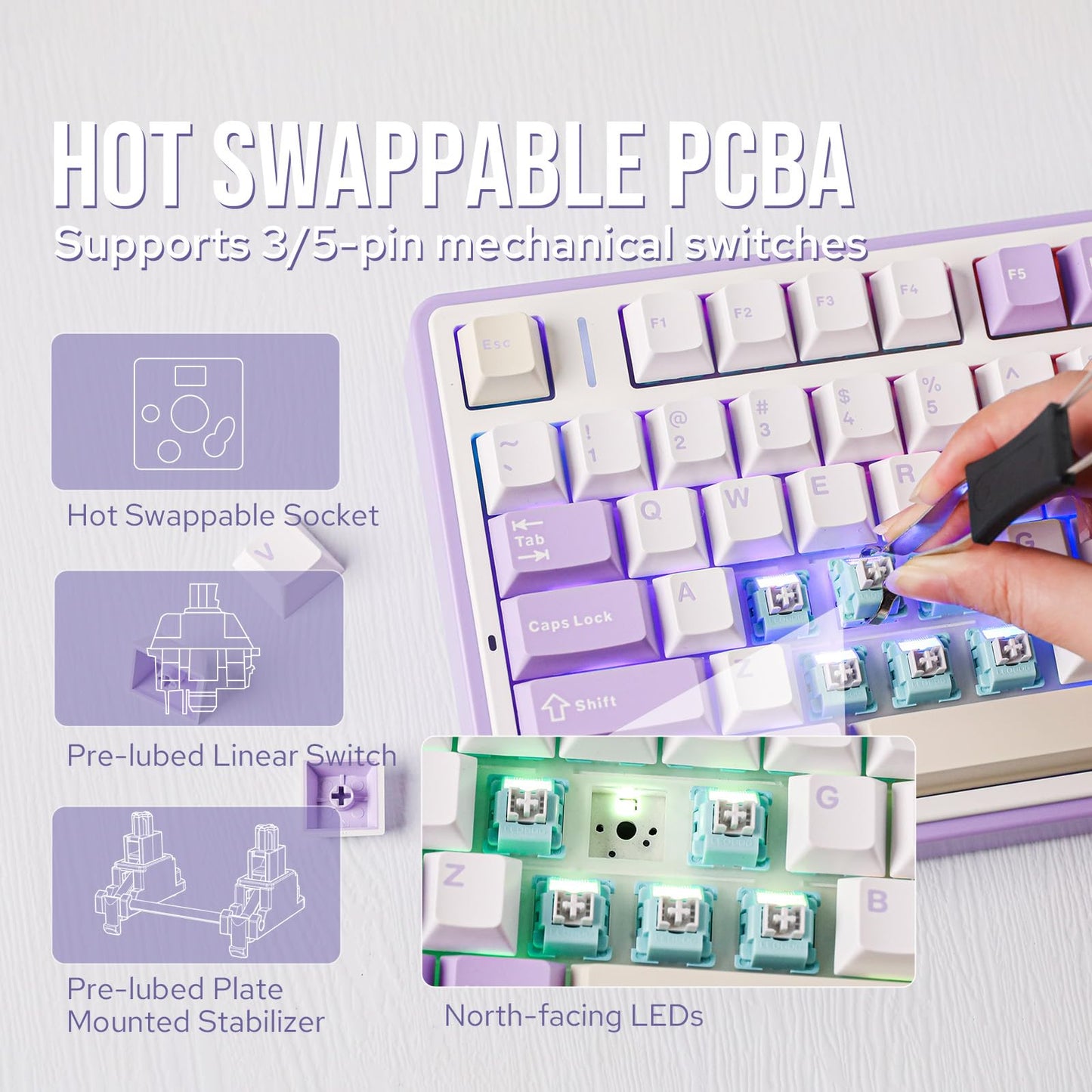 EPOMAKER x Aula F75 Gasket Mechanical Keyboard, 75% Wireless Hot Swappable Gaming Keyboard with Five-Layer Padding&Knob, Bluetooth/2.4GHz/USB-C, RGB (Light Blue, LEOBOG Reaper Switch)