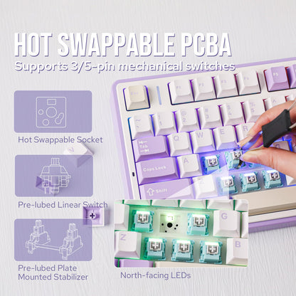 EPOMAKER x Aula F75 Gasket Mechanical Keyboard, 75% Wireless Hot Swappable Gaming Keyboard with Five-Layer Padding&Knob, Bluetooth/2.4GHz/USB-C, RGB (Light Blue, LEOBOG Reaper Switch)
