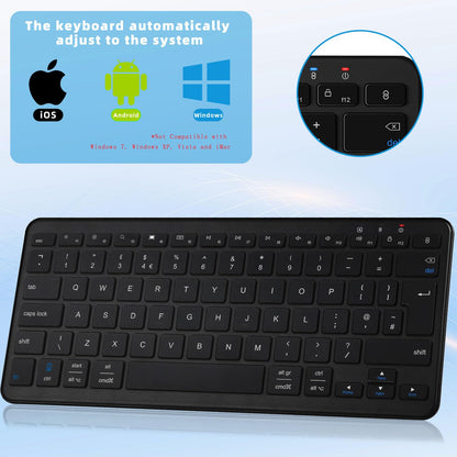 Qulose Bluetooth Wireless Keyboard, Mini Keyboard Rechargeable USB-C with Media Hotkeys, Ultra Slim Ergonomic, Compatible with Apple macOS/iOS/Windows/Android, UK Layout Compact-Black
