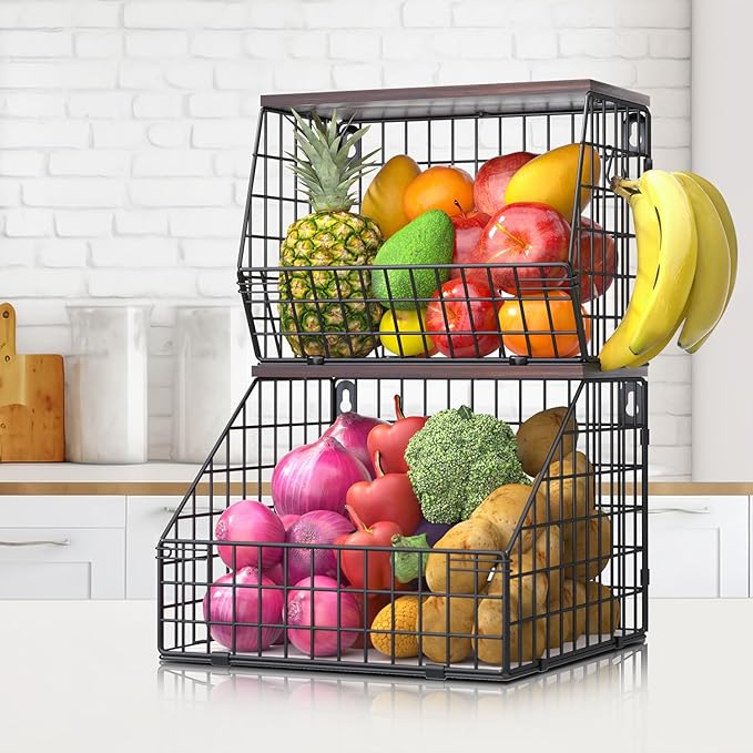 Fruit and Vegetable storage, 2 Set Wall Mounted Wire Baskets, Fruit Basket